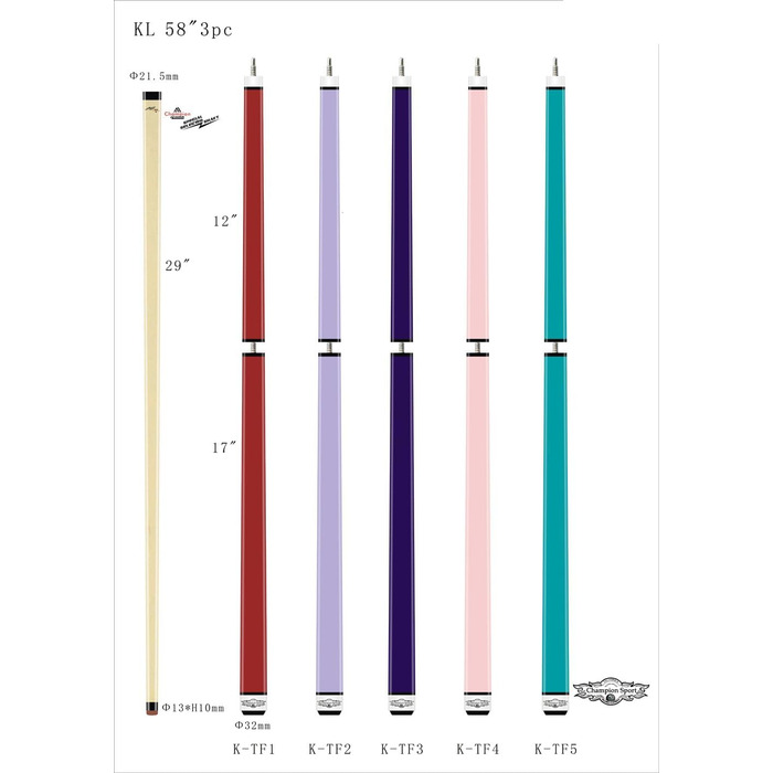 Чемпіон Серберус Ерос - професійний бик для більярду, 3-х частинний, 540-740 г, 22oz, TF-1 Red