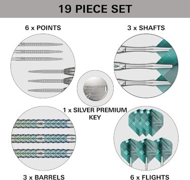 Професійні дартси Target Rove Swiss Point, 90% вольфраму, стілдарти, 23 г, зелено-сріблясті, набір з інструментом