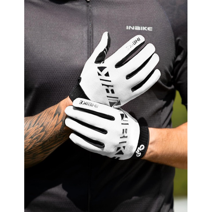 Рукавички для гірського велосипеда INBIKE з силіконовим покриттям, дихаючі, з підтримкою сенсорного екрану, для MTB, шосе та outdoor активностей (білі, L)