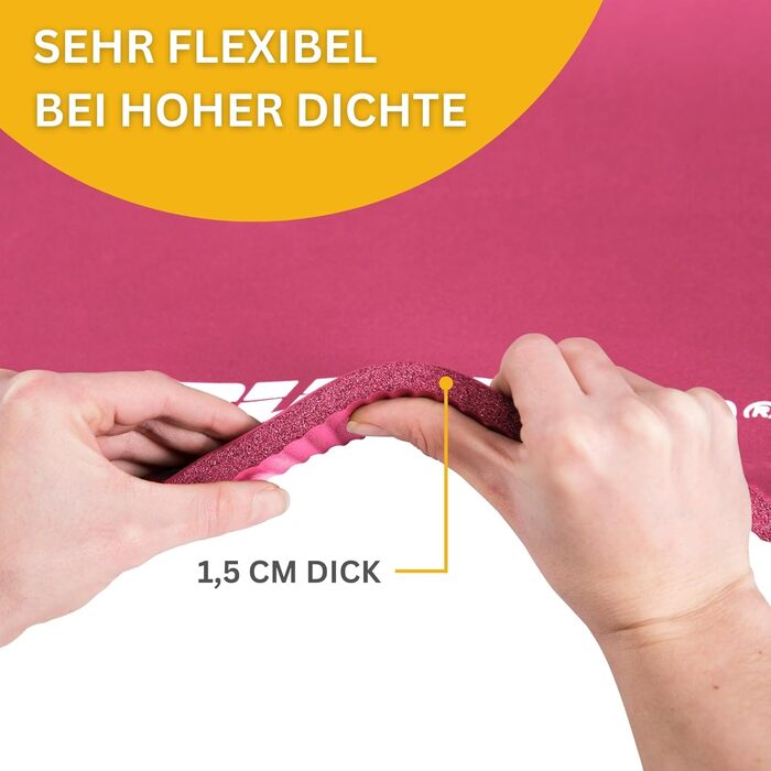 М'яка тренувальна мат Muawo для фітнесу, йоги та гімнастики | Нековзна, товста та довга | Рожева 190 x 60 x 1,5 см