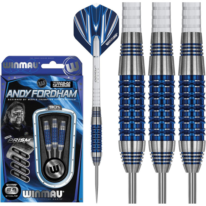 Професійні дротики WINMAU Andy Fordham, 24 г, вольфрамові, сталевий наконечник, набір з оперенням та держателями, спеціальна серія