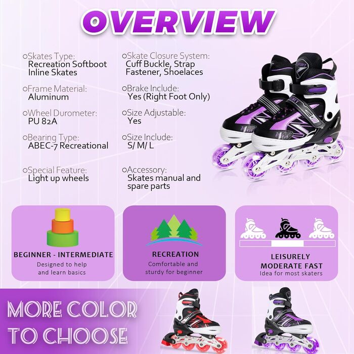 Дитячі ролики для катання в приміщенні та на вулиці, з підсвічуванням коліс, для дівчаток та хлопчиків, розмір S, чорно-фіолетові