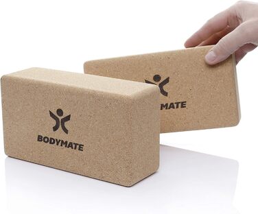 Набір йога-блоків з натурального корка BODYMATE (2 шт), екологічні блоки для йоги, пілатесу та медитації, 22 x 12 x 7,5 см