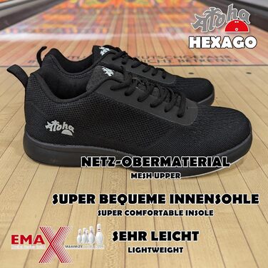 Жіноче/Чоловіче/Юнацьке взуття для боулінгу Aloha HexaGo – для правші та лівші, чорний, 38 EU