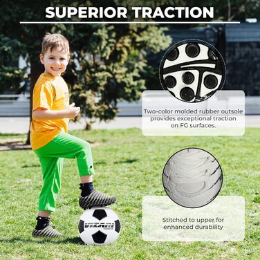 Дитячі футбольні бутси Vizari FG | Бутси для футболу для хлопчиків та дівчаток | Outdoor Soccer Cleats Turf Football Boots | Білі, чорні, срібні (31.5 EU)