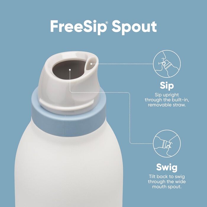 Термобутилка FreeSip Twist з нержавіючої сталі з соломинкою, 680 мл, для спорту і подорожей, BPA-free, зелено-біла (Iced Breeze)