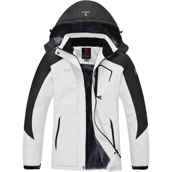 Зимова куртка Rdruko для сноуборду та гірськолижного спорту: тепла, водонепроникна, з капюшоном, Softshell, чорно-біла, XXL