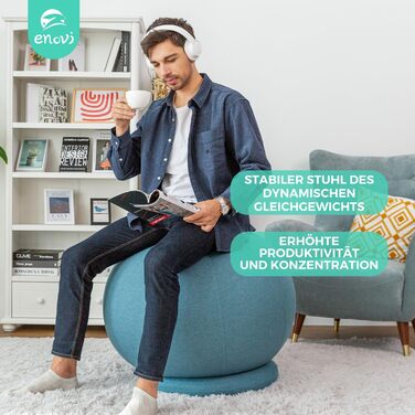 Гімнастичний м'яч ENOVI ProfiBalance з чохлом, Pezziball, офісний сідач, арктичний синій, 70-75 см