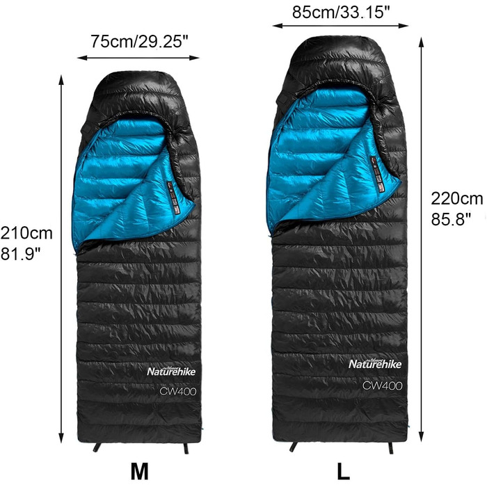 Спальний мішок Naturehike 750FP, 4-сезонний, теплий зимовий, ультралегкий, компактний, з компресійним мішком, CW400-Чорний-M