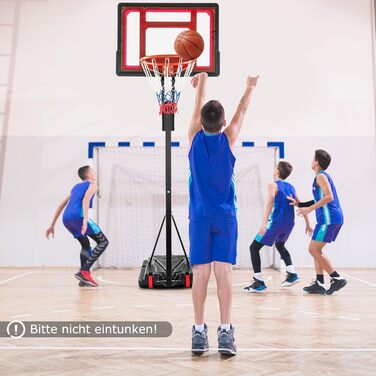 Баскетбольний кошик GOPLUS вуличний з підставкою, регульована висота 105-260 см, портативний на колесах, з м'ячем та насосом для дітей та підлітків