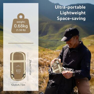 Спальний мішок Naturehike Ultraleicht – ультралегкий, 680/760g, для 3 сезонів, 190x75/205x85cm, для походу, рюкзака, кемпінгу, 15°C (Колір: темно-коричневий/світло-коричневий)