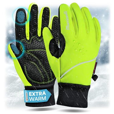 Велосипедні рукавички MACCIAVELLI® для чоловіків та жінок - теплі зимові терморукавички з підтримкою сенсорного екрану для шосе, MTB та гірського велосипеда. Вітро- та водонепроникні, неоново-жовто-зелені