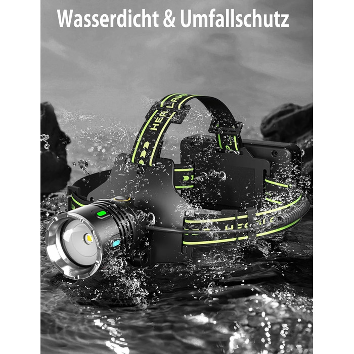 Ліхтар на голову Skylla LED акумуляторний, 250000 люмен, Zoom, 11 режимів, IP67, регульований, для кемпінгу та надзвичайних ситуацій