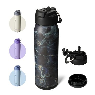 Термопляшка BOTTLE BOTTLE Edelstahl 709 мл з соломинкою, ручкою та відділенням для таблеток (Метеорит) - ізольована спортивна пляшка для школи та активного відпочинку