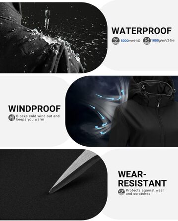 Жіноча подовжена куртка-софтшелл Outdoor Ventures з капюшоном, водонепроникна та вітрозахисна флісова куртка, чорна, розмір M