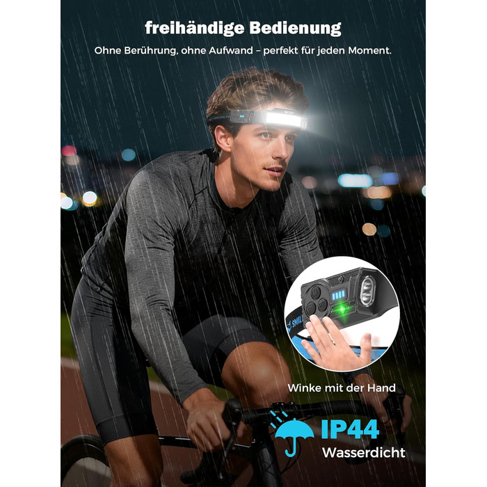 Налобний ліхтар Smiling Shark, 2 шт. Суперяскравий LED налобний ліхтар з регулюванням, датчиком руху, акумулятором 2400 mAh, 5 режимів. Ідеально для бігу, походів, кемпінгу.