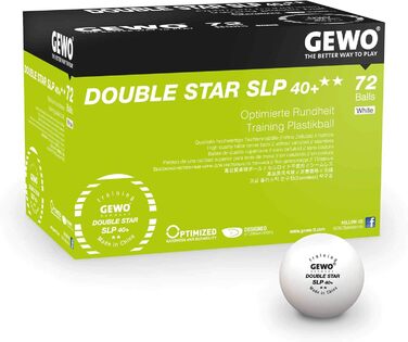 GEWO Double Star SLP тенісні м'ячі 2 зірки, пластикові 40+ мм, безшовні, професійні тренувальні, 72 шт., білі