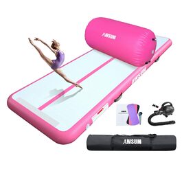 Надувний килимок для гімнастики AWSUM Air Roll 10ft (3м) x 3.3ft (1м) x 10см + Надувна роликова платформа 40x23.6см, рожевий