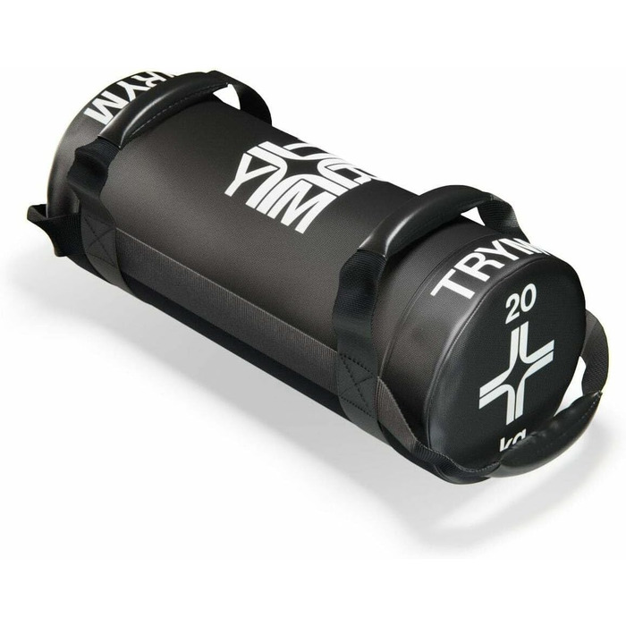 Силова торба Trym Power Bag 5 кг, 4 ручки, 50 см, PVC, гумова оболонка, чорна – пісочний мішок для функціонального тренування, фітнесу, кросфіту