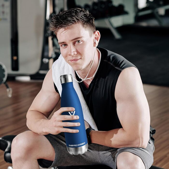 Фляга для води 750 мл, нержавіюча сталь, без BPA, з подвійними стінками, герметична, для спорту, фітнесу, подорожей, кемпінгу, велосипеду, зелений мох (750 мл, Темно-синій-1)