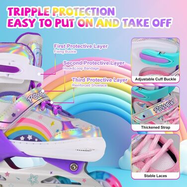 Регульовані роликові ковзани для дітей, дівчаток, початківців. Ролики для дітей та підлітків, кольори: фіолетовий, райдуга.