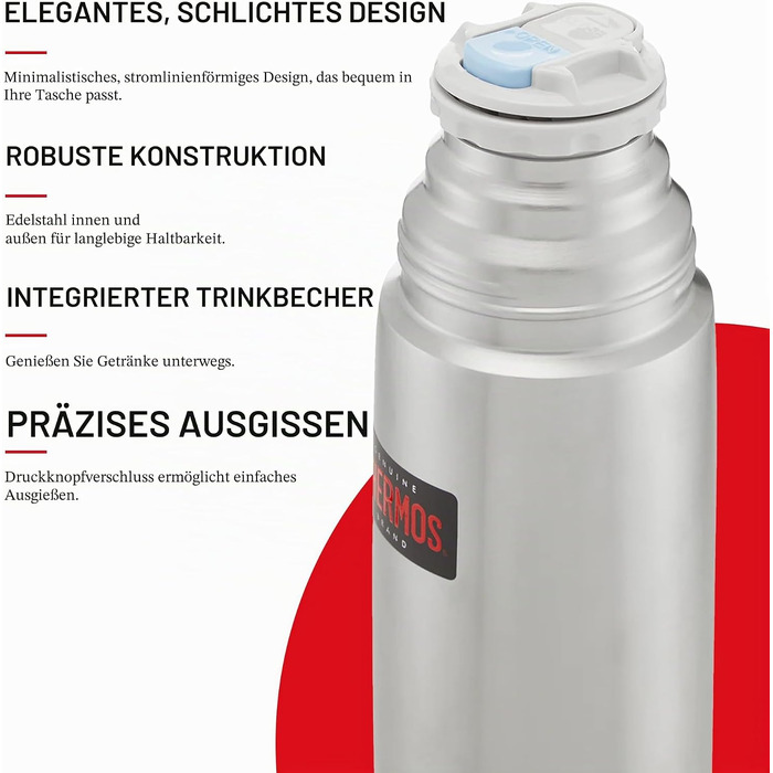 Термос із нержавіючої сталі Thermos, легка та компактна термопляшка, 0.5 л