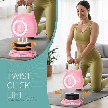 Кетлбел регульований 7 в 1, 20 кг (рожевий) для дому | Набір гантелей-кетлбелів для фітнесу | Спортивне обладнання для дому