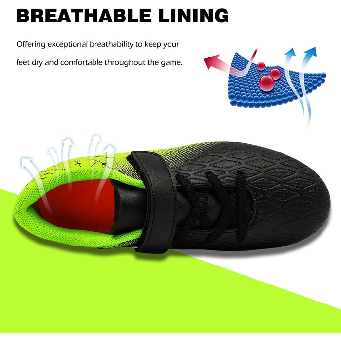 Дитячі футбольні бутси DimaiGlobal з шипами для хлопчиків та дівчаток. Зальні футбольні бутси для штучного покриття, бутси для міні-футболу, професійні тренувальні бутси (32 EU, чорний/зелений)