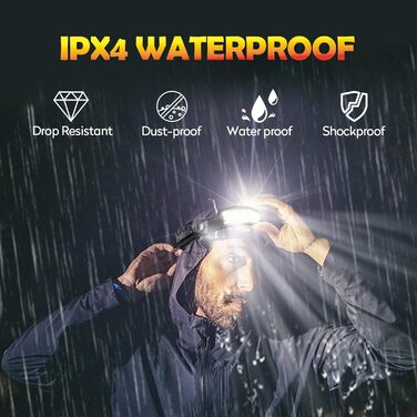 LED налобний ліхтар, 2 шт., перезаряжається, 230° широкий кут огляду, 3 LED, датчик світла, водонепроникний, легкий, для бігу, риболовлі, 2 білих світлодіодів