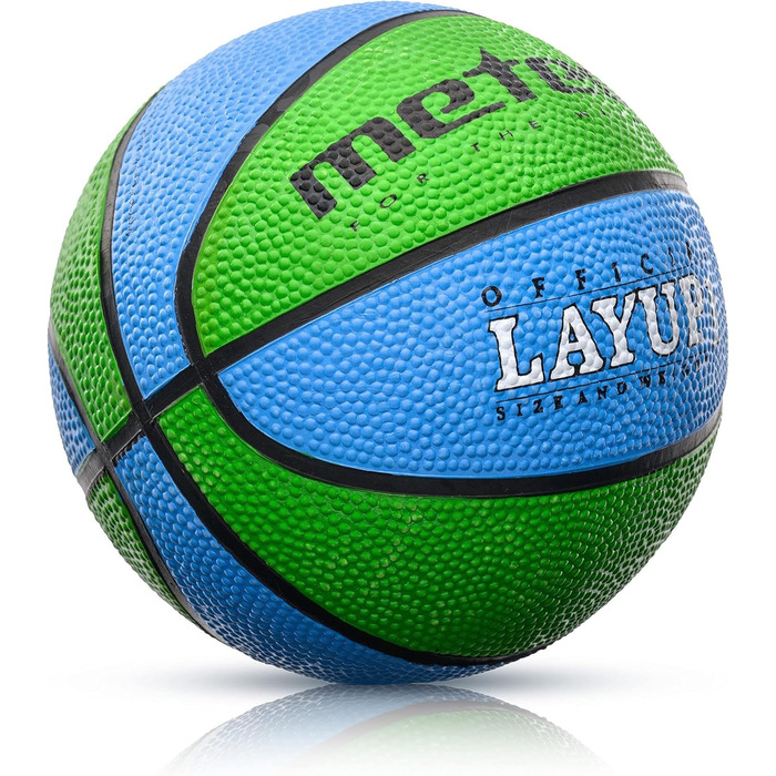 М'яч для баскетболу Meteor Layup Kinder Mini #4 (Blue-Green) – ідеальний для дітей 4-8 років. Розмір #1, м'який, з рифленою поверхнею, для тренувань.