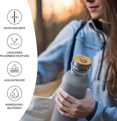 Фляга для води Bambaw з нержавіючої сталі, 1 л | Багаторазова еко-фляга | Для кемпінгу та походів | Без пластику | Спортивна фляга, не протікає (1000 мл, Антрацит)