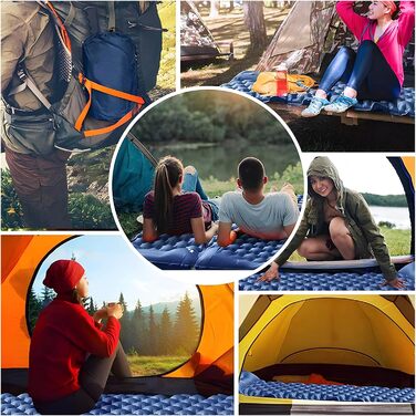 Каремат Amtake самонадувний, 10 см, для кемпінгу, туристичний, ультралегкий, з насосом, водонепроникний, для відпочинку на природі, пікніків, пляжу, блакитний