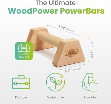 Дерев'яні бруси WOODPOWER PowerBars для віджимань і стійки на руках, нековзкі паралетси для кросфіту, йоги, калістеніки, для дому та вулиці