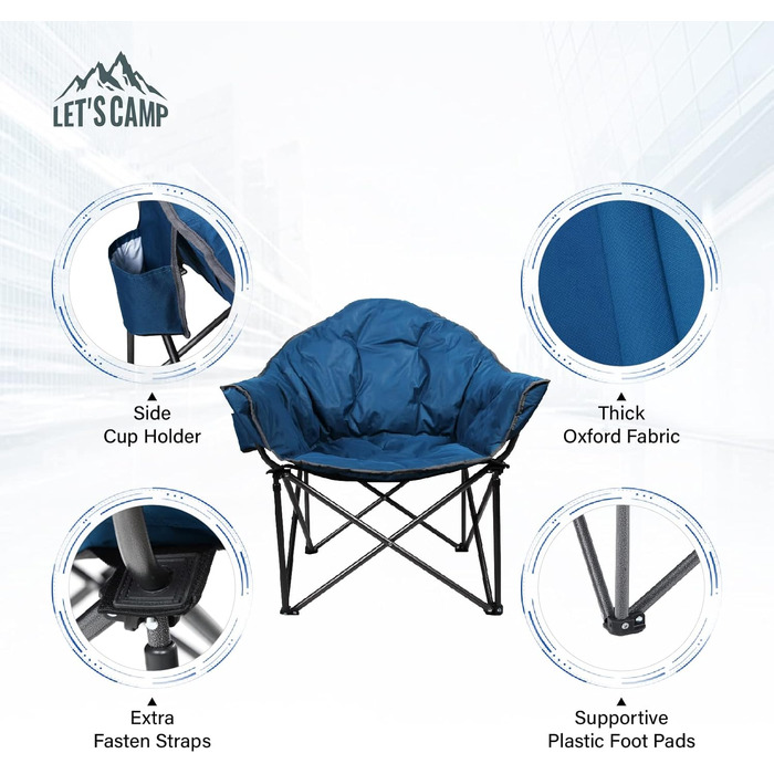 Розкладне крісло-мішок для кемпінгу LET'S CAMP Moonchair з сумкою-холодильником, тканина Оксфорд, темно-синій