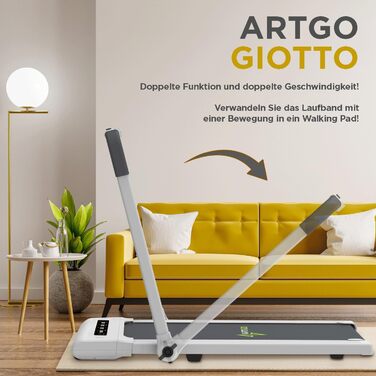 Електричний біговий тренажер ArtGo GIOTTO 2-в-1 з App KINOMAP/ZWIFT/BITGYM, Bluetooth, 6 програм, 1.5 PS (3 HP пік), легкий, компактний, білий/чорний