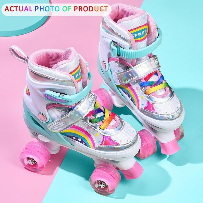 Ролики для дівчаток ERNAN регульовані, LED, для підлітків та початківців. 4 розміри, рожевий колір