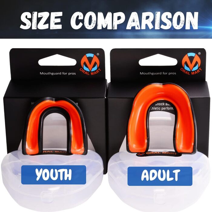 Захисний капу для дітей Oral Mart, чорний/оранжевий, BPA-free, для карате, фетбол, бокс, MMA, хокей (10 років і менше)