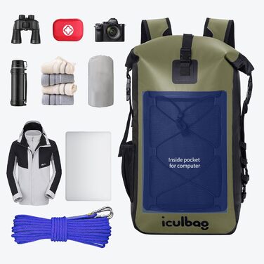 Водонепроникний рюкзак 30/40L Dry Ferm Bag, темно-зелений, для пляжу та подорожей