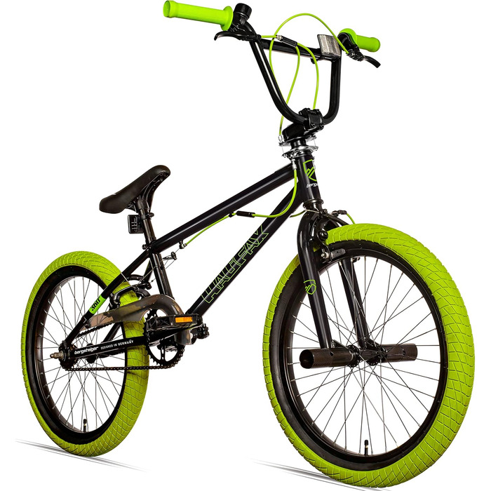 Bergsteiger Halifax BMX 20 дюймів, фетбайк, 360° ротор, фрістайл, 2 сталеві підніжки, захист ланцюга, фрівіл, зелено-чорний
