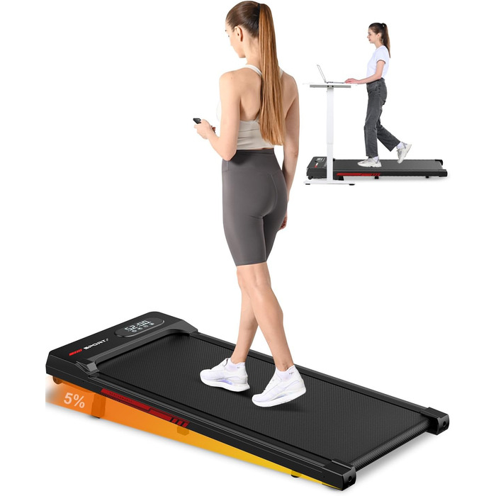 Walking Pad для дому HomeFitnessCode: електричний біговий килимок з нахилом, 1-8 км/год, чорно-червоний