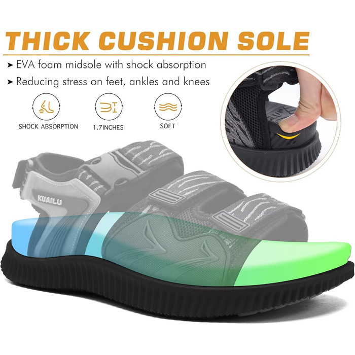 Чоловічі трекінгові сандалі KuaiLu: зручні ортопедичні сандалі для піших прогулянок та активного відпочинку (48 EU, чорний)