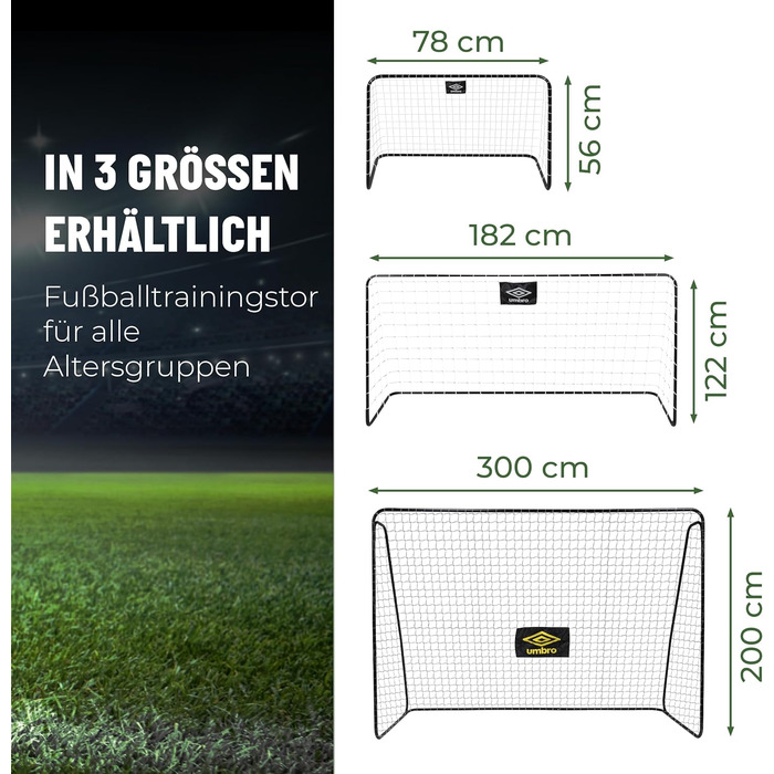 Футбольні ворота Umbro 182x122x61 см, металеві, чорні, для дітей і дорослих, для саду та дому, тренувальні