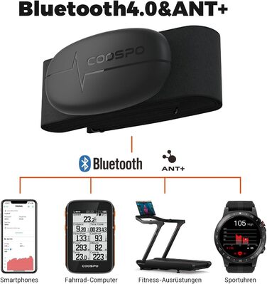 COOSPO H6M пульсометр: нагрудний ремінь з Bluetooth та ANT+ для Wahoo, Elite, adidas Run та інших