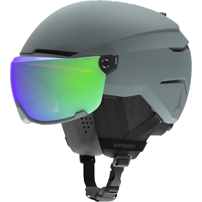 Гірськолижний шолом ATOMIC Savor Visor Stereo з візором, максимальне поглинання ударів, вентиляція Aircon, дзеркальна лінза, розмір 51-55, чорний