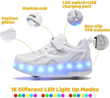 Роликові черевики для дітей з LED-підсвіткою, білі, 31 EU (для хлопчиків та дівчаток)