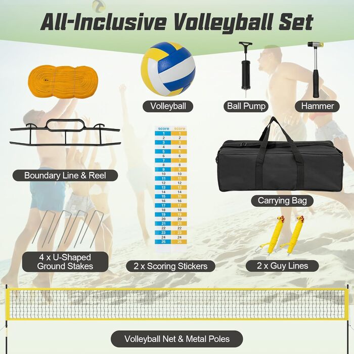 Волейбольна сітка LIFEZEAL для басейну: портативна, з регулюванням висоти, жовта