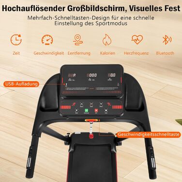 Бігова доріжка для дому Klappbares Laufband з нахилом 8%, до 14 км/год, 3.0 к.с., LED-дисплей, Bluetooth, до 120 кг (Чорна, 125x62x106 см)