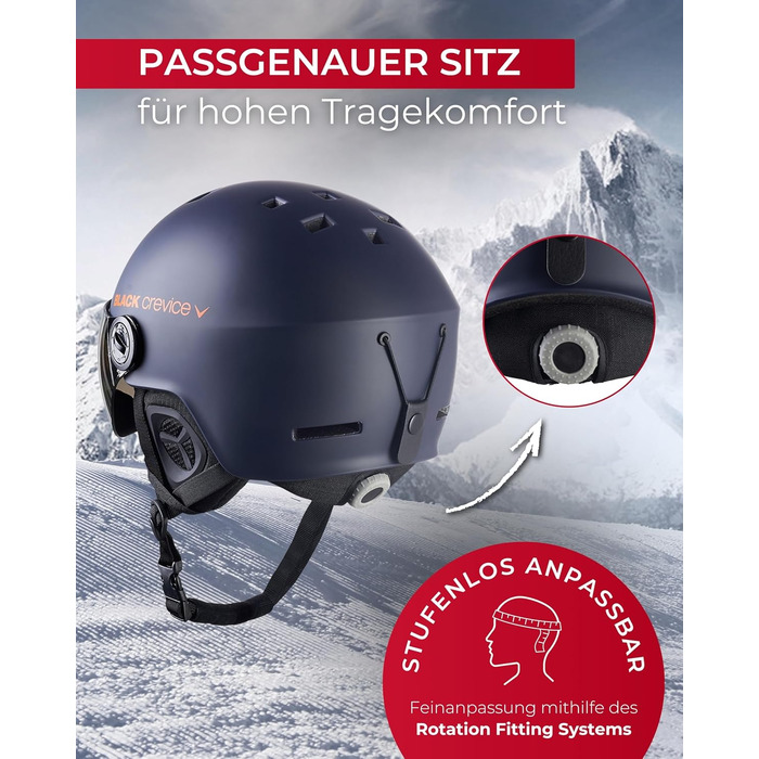 Шолом гірськолижний BLACK CREVICE Gstaad з візором (Navy/Orange) | Полікарбонат, дихаючий, регульований 54-57 см