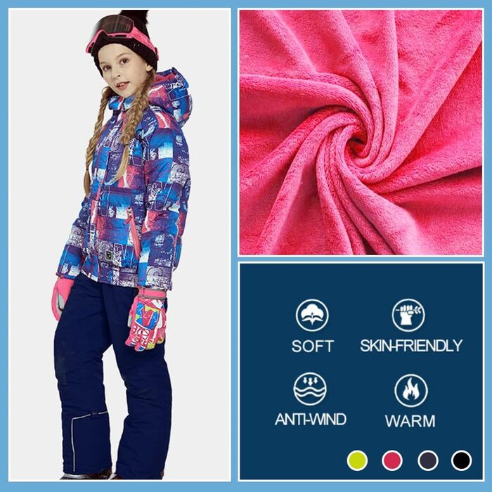 Дитячий гірськолижний костюм 2 частини: куртка та штани для дівчаток, теплий зимовий костюм для активного відпочинку, темно-синій, розмір 134-140