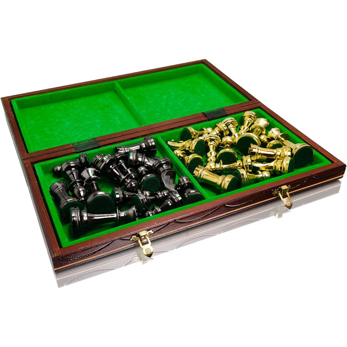 Шаховий набір Staunton 40см, фігури з металізованого пластику, дерев'яна шахівниця, фігури з металевим навантаженням, жовтий колір